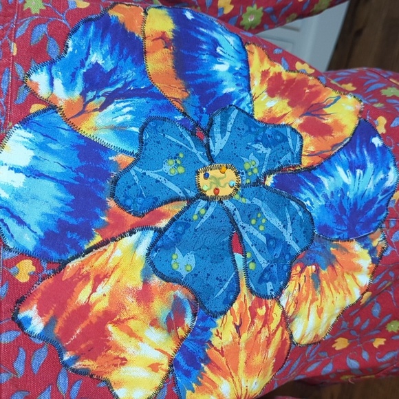 Vtg. Gotcha Covered Red Floral Jean Jacket Fabric Flower power Embroidered Back - Picture 5 of 9